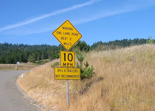 The Beginning of Fort Ross Rd. Take The Hint From The Sign. Narrow Road.