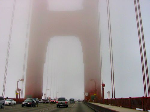 Riding Across The Golden Gate Bridge. Socked In With Fog.
