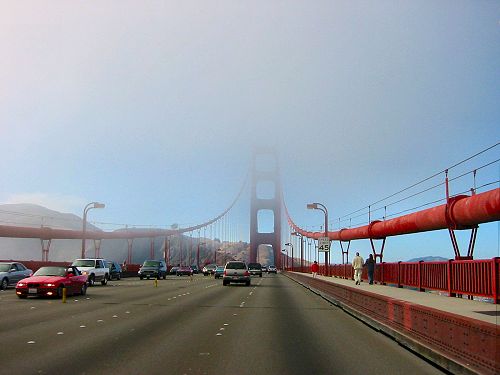 Riding Across The Golden Gate Bridge. Socked In With Fog.