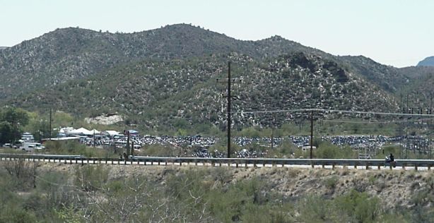 View of Bikes From the Bridge Over Freeway
