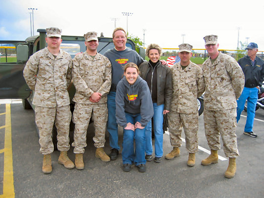 Soldiers Pose With Barry and Mrs. C. and Sommer